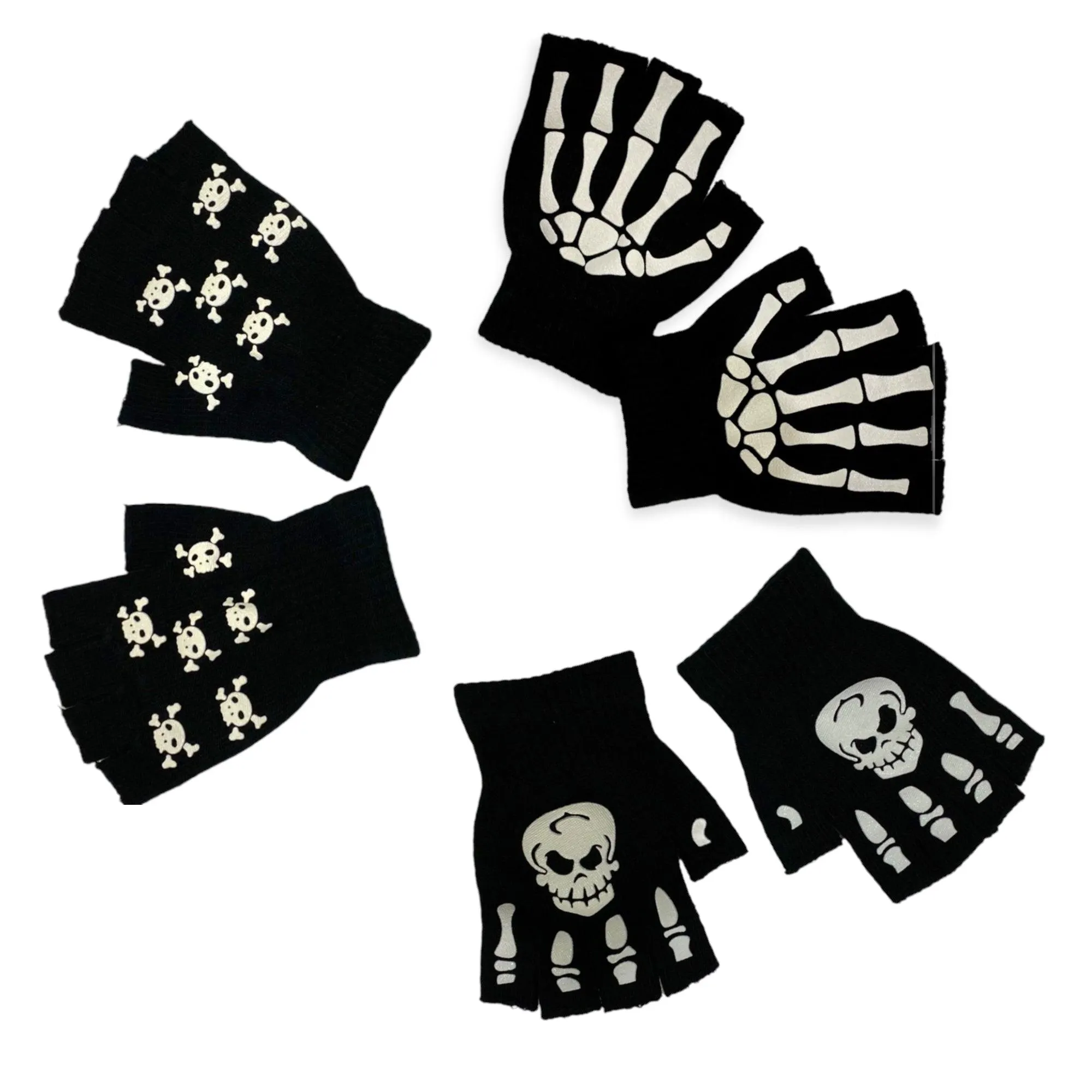 Skulls Glow Mask Moto Short Knitted Gloves