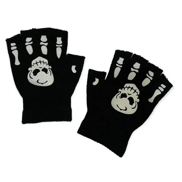 Skulls Glow Mask Moto Short Knitted Gloves