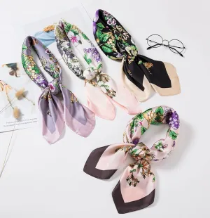 Small Bandana Head Scarf For Women Floral Printed Silk Satin Hair Scarfs Female 70*70cm Square Headband Neck Scarves For Ladies