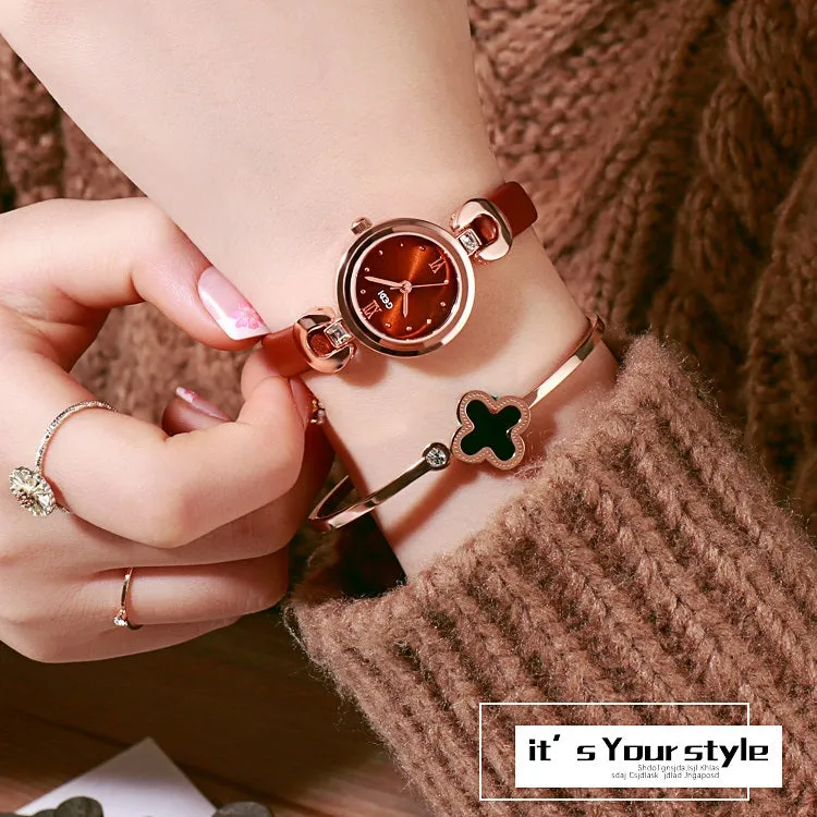 Small Leather Strap Bracelet Women's Watch