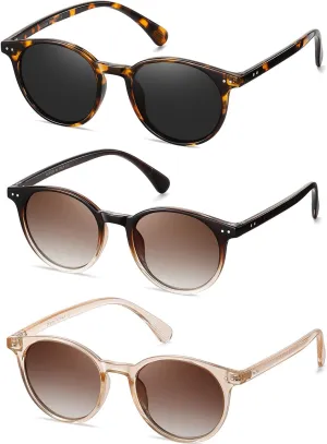Small Round Polarized Sunglasses for Women Classic Vintage Style UV400 Protection(3 Pack)