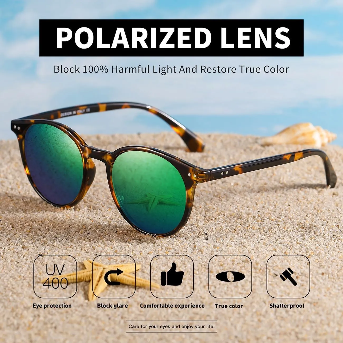 Small Round Polarized Sunglasses for Women Classic Vintage Style UV400 Protection(3 Pack)