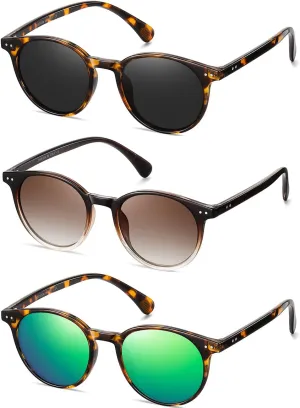 Small Round Polarized Sunglasses for Women Classic Vintage Style UV400 Protection(3 Pack)