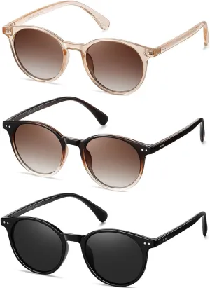 Small Round Polarized Sunglasses for Women Classic Vintage Style UV400 Protection(3 Pack)