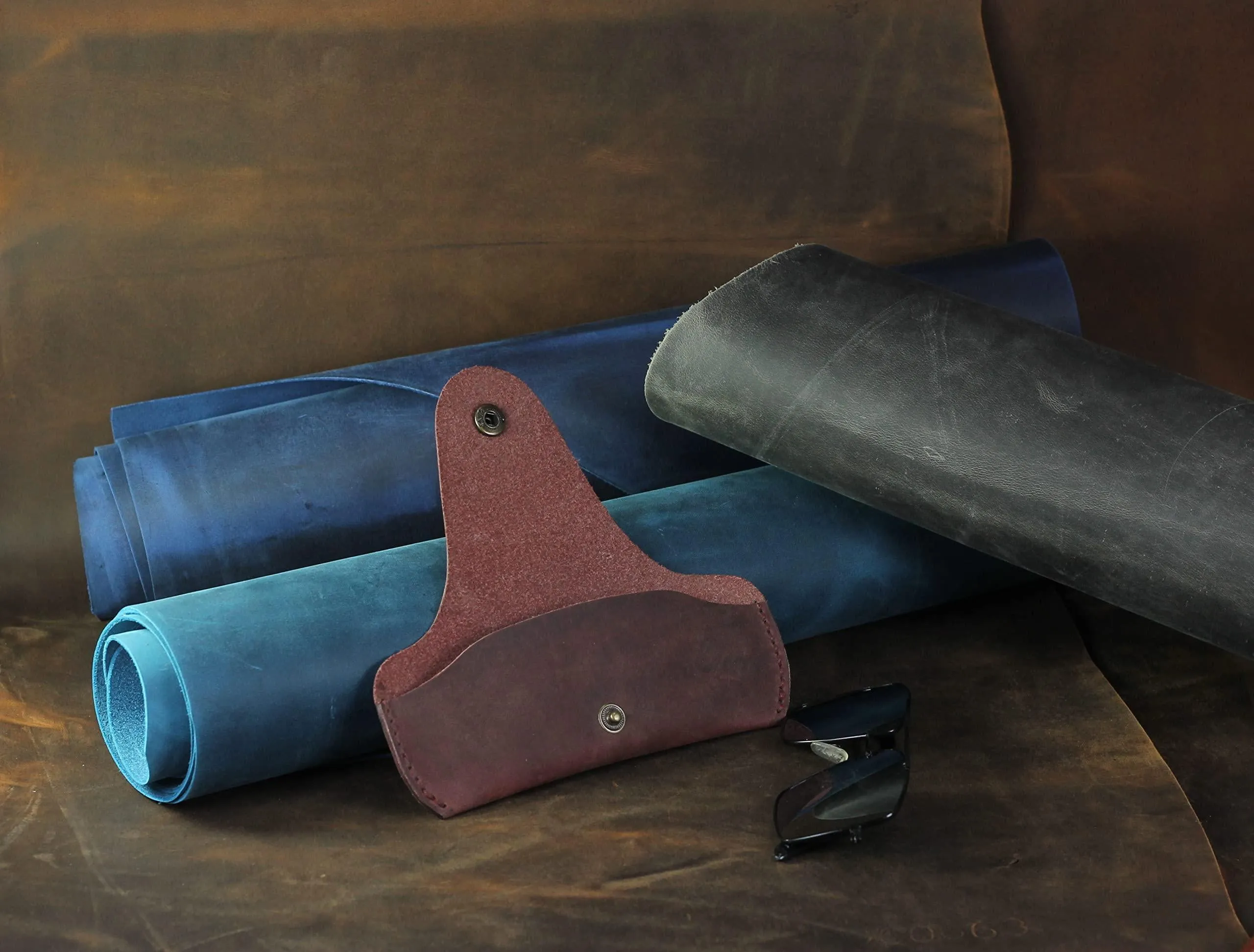 Soft Leather Glasses Case Slim Eyeglass Sleeve Sunglass Pouch Maroon Brown Color