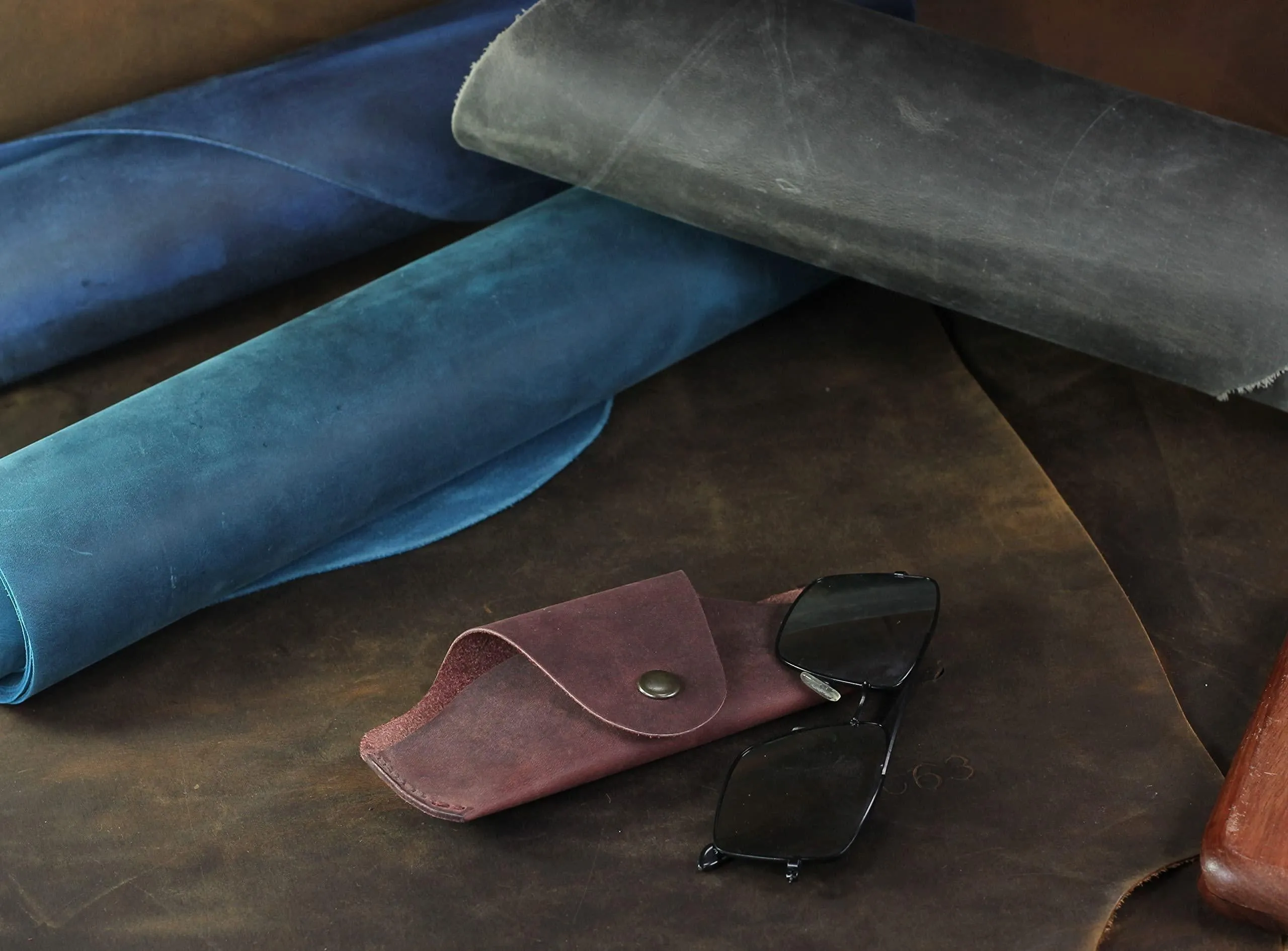 Soft Leather Glasses Case Slim Eyeglass Sleeve Sunglass Pouch Maroon Brown Color