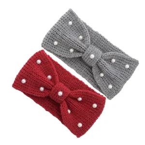 Soft Stretchy Pearl Headband Women's Knit Head Warmer Fashionable Scarf Accessory