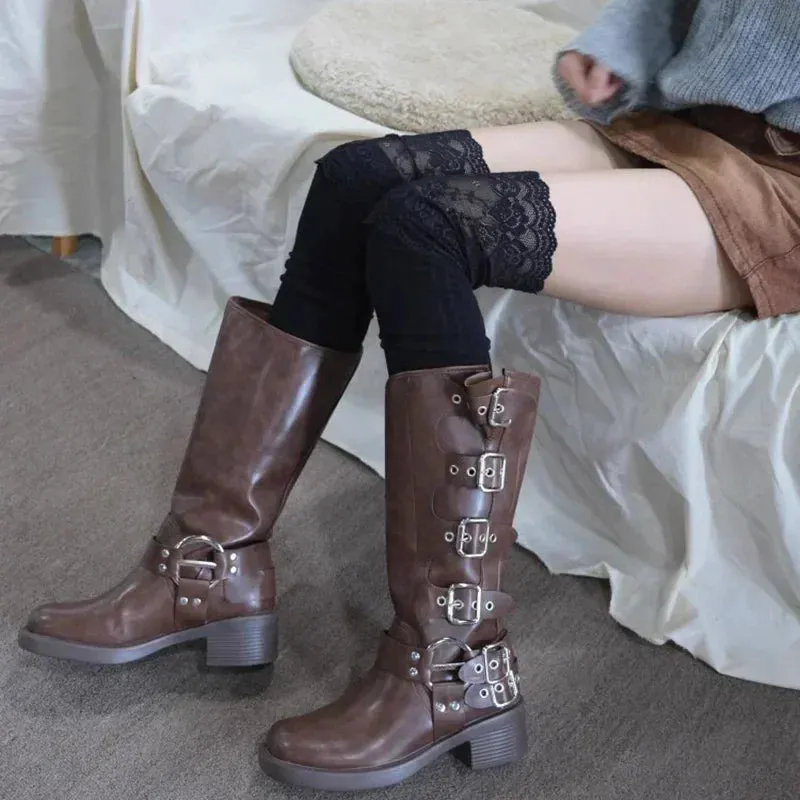 Sohiwoo Socks Women Autumn/Winter Thigh High Lace Cute Lolita Warm Stockings Black White Long Leg Socks for Girl Boot Accessories