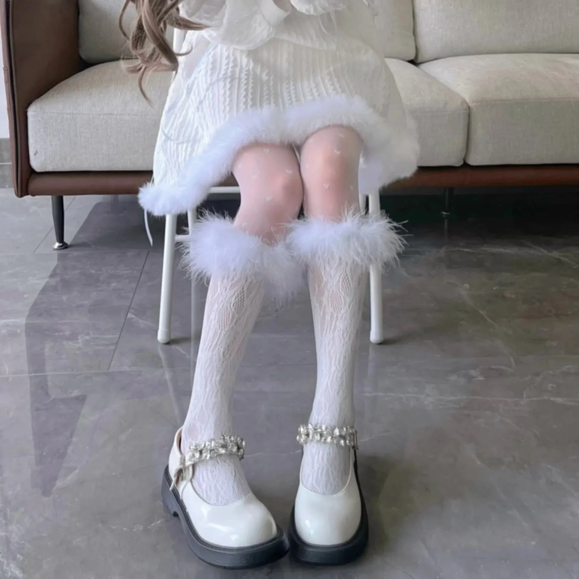Sohiwoo Summer Lolita Lace Feather Socks Jk Boots Calf Boots Socks Japanese Cotton Punk Party Girl Pile Socks Cosplay Accessories