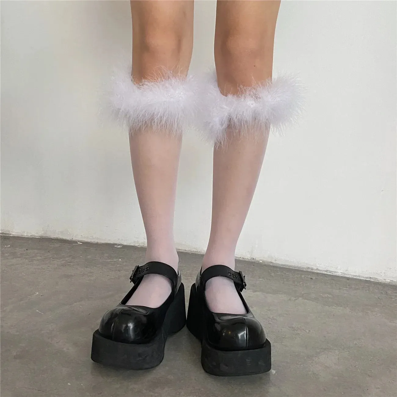 Sohiwoo Summer Lolita Lace Feather Socks Jk Boots Calf Boots Socks Japanese Cotton Punk Party Girl Pile Socks Cosplay Accessories