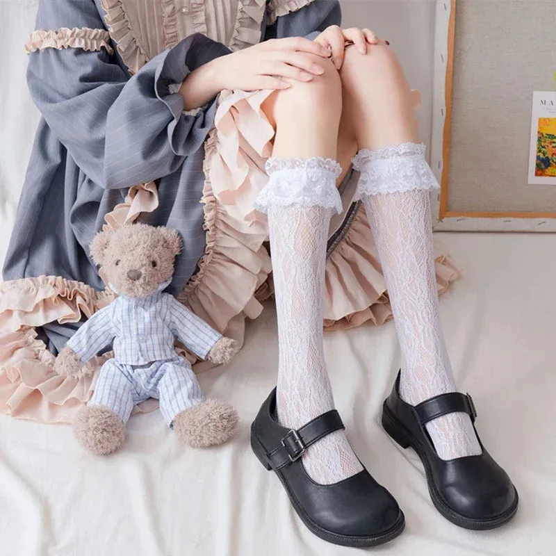 Sohiwoo Summer Lolita Lace Feather Socks Jk Boots Calf Boots Socks Japanese Cotton Punk Party Girl Pile Socks Cosplay Accessories