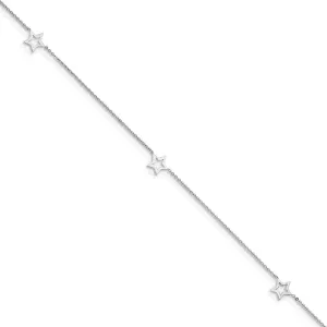 Solid 14K White Gold Adjustable Star Anklet