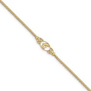 Solid 14k Yellow Gold Dolphin Anklet - with Secure Lobster Lock Clasp 9"
