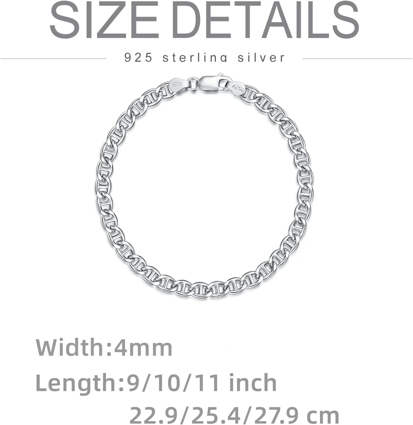Solid 925 Sterling Silver Paperclip Chain/Byzantine Chain/Round Bead Ball Chain/Cable Chain/Mesh Chain/Round Box Chain Anklet Ankle Bracelet for Men Women, Made in Italy 9/10/11 Inch