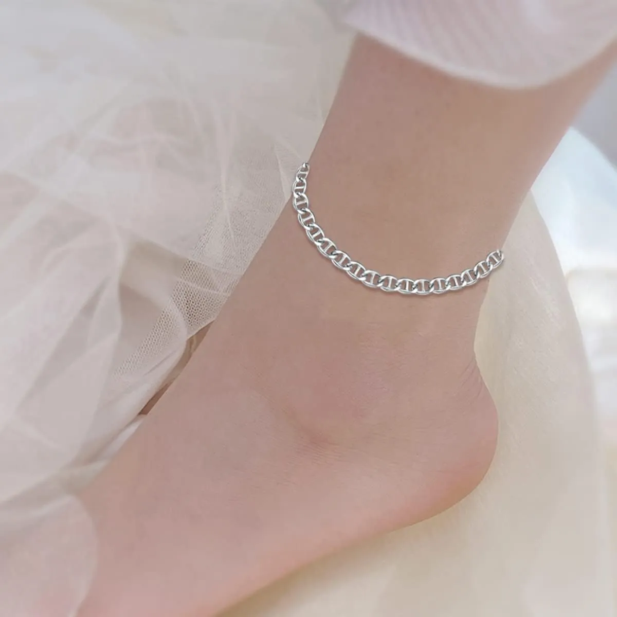 Solid 925 Sterling Silver Paperclip Chain/Byzantine Chain/Round Bead Ball Chain/Cable Chain/Mesh Chain/Round Box Chain Anklet Ankle Bracelet for Men Women, Made in Italy 9/10/11 Inch
