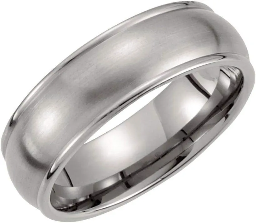 Solid Titanium 7mm Grooved and Matte Brushed Satin Wedding Band Ring Comfort Fit - Size 12