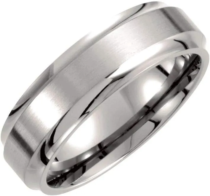 Solid Titanium 7mm Ridged Wedding Band Ring Comfort Fit - Size 10.5