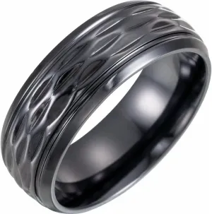 Sonia Jewels Black Patterned Wedding Band Ring Comfort Fit (Width = 8mm)