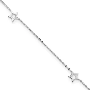 Sonia Jewels Real 14K White Gold Adjustable Star 1in Extension Anklet 9"