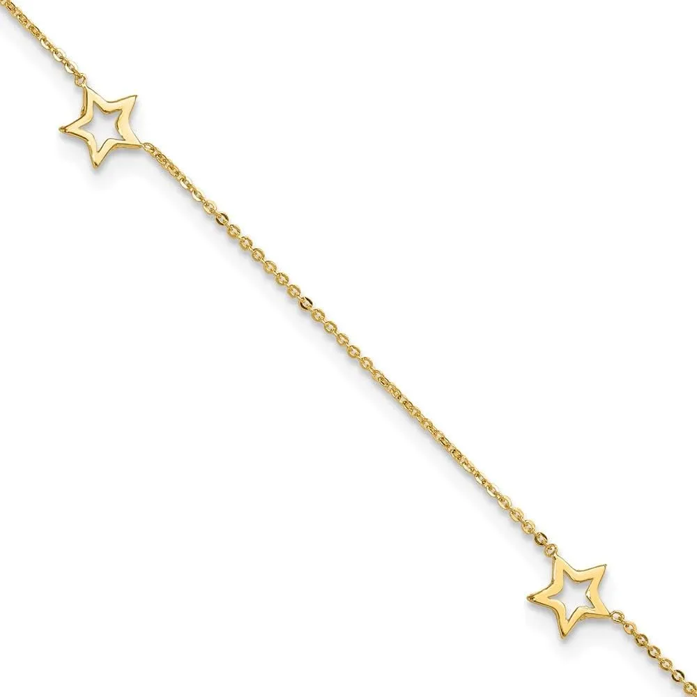Sonia Jewels Real 14k Yellow Gold Adjustable Star Anklet 1 extension 9"