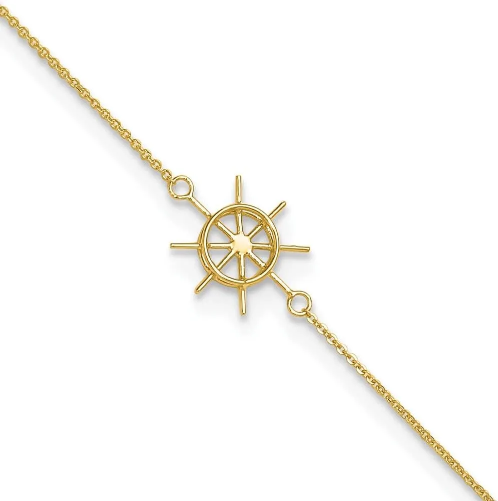 Sonia Jewels Real 14k Yellow Gold Captains Wheel 1in. Extension Anklet 9"