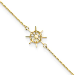 Sonia Jewels Real 14k Yellow Gold Captains Wheel 1in. Extension Anklet 9"