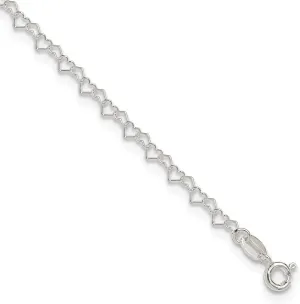 Sonia Jewels Real 925 Sterling Silver 0.5mm Unique Heart Link Anklet 10"