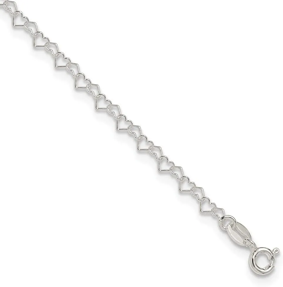 Sonia Jewels Real 925 Sterling Silver 0.5mm Unique Heart Link Anklet 10"
