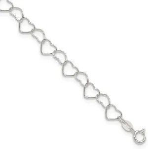 Sonia Jewels Real 925 Sterling Silver 0.6mm Unique Heart Link Anklet 10"