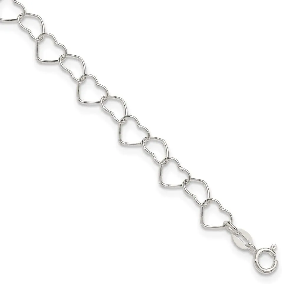 Sonia Jewels Real 925 Sterling Silver 0.6mm Unique Heart Link Anklet 10"