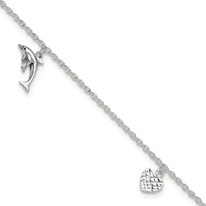 Sonia Jewels Real 925 Sterling Silver Heart, Star and Dolphin Anklet - with Secure Lobster Lock Clasp 9"
