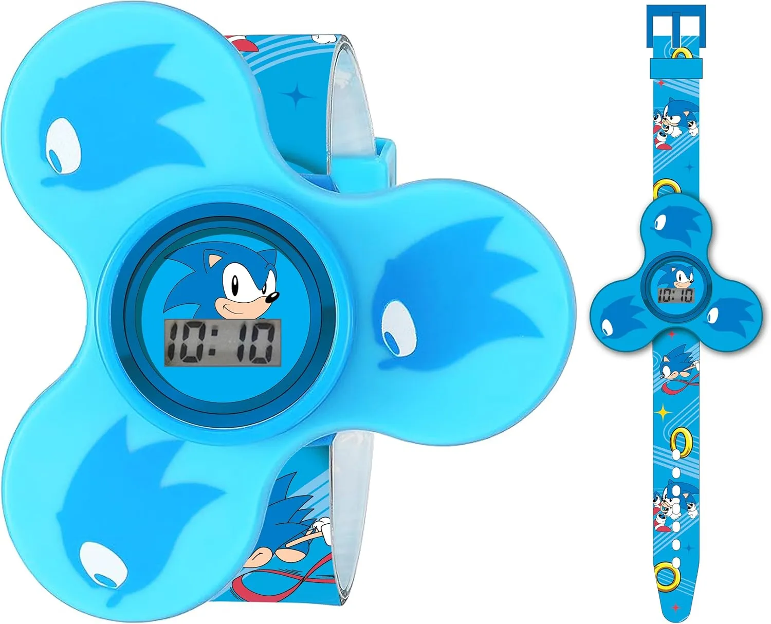 Sonic The Hedgehog Kids Fidget Spinner LCD Watch  Fun Spinning Design, Digital Time Display, Adjustable Strap, Detachable Spinner, Lightweight and Durable, Great for Kids  Fits Wrists 5.5 to 8