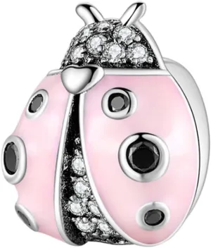 Spacer Charm Rubber Stopper Spacer Bead 925 Sterling Silver Clip Charm fit Pandora Style Charm Bracelets (Pink Ladybug Spacer Charm)