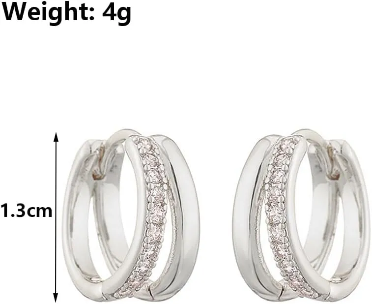 Sparkly Gold Rhinestone Hoop Earrings for Women,Minimalist Geometric Cubic Zirconia Small Chunky Huggie Loop Earrings,Fashion Statement Jewelry Gifts