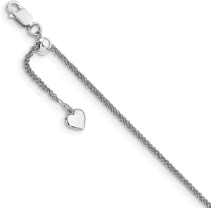Spiga (Wheat) Fashion Anklet Polished Adjustable 1 mm 11 in 925 White Sterling Silver 11in Adjustable Wheat Chain