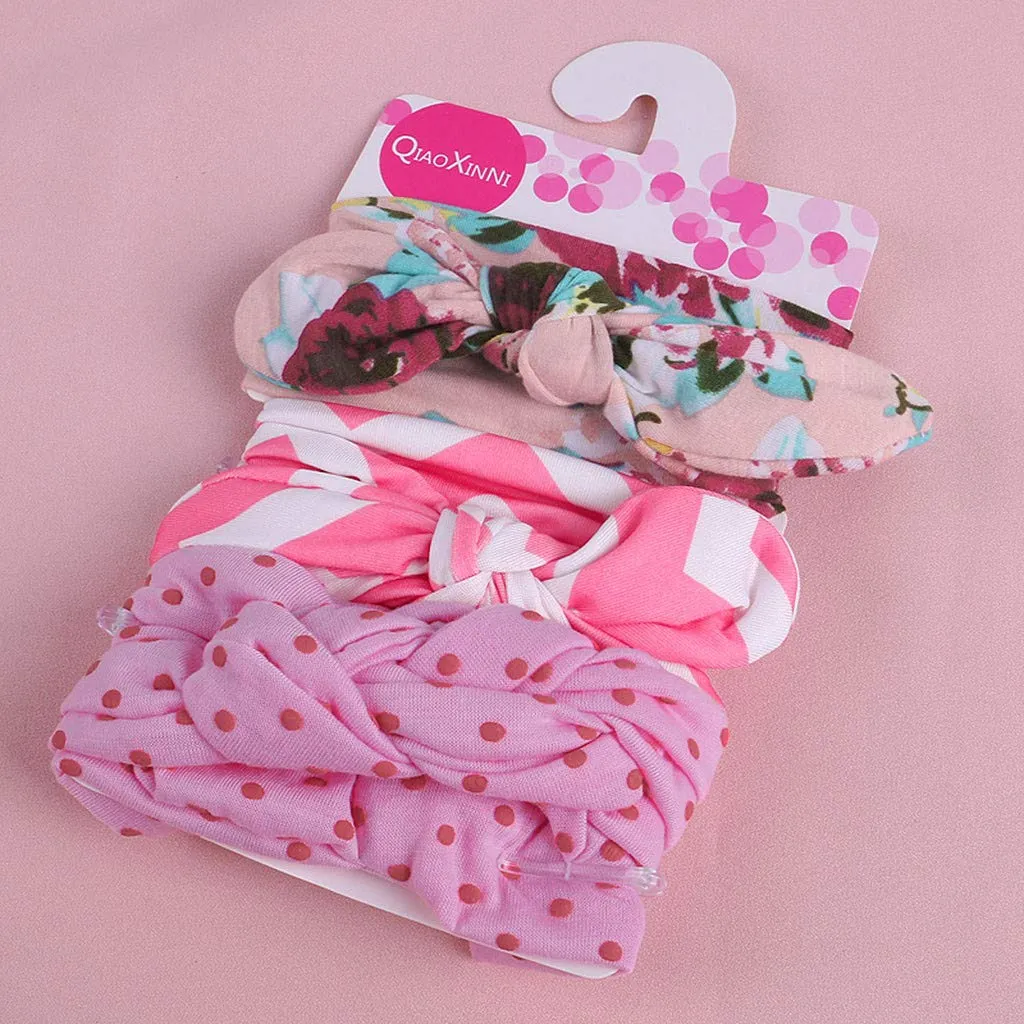 Sports Headbands for Children Elastic Baby Set Headband Girls 3Pcs Floral Bowknot Hairband Kids (B, One Size)