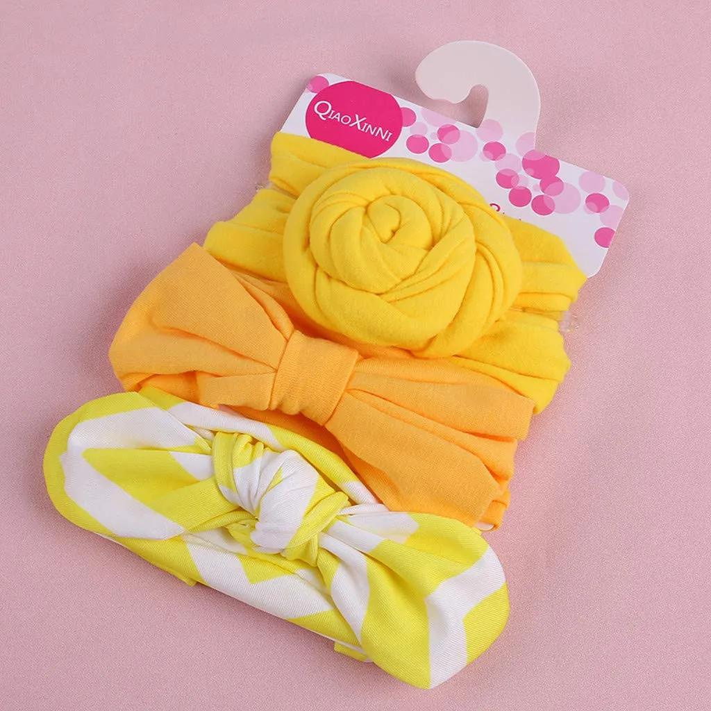 Sports Headbands for Children Elastic Baby Set Headband Girls 3Pcs Floral Bowknot Hairband Kids (D, One Size)