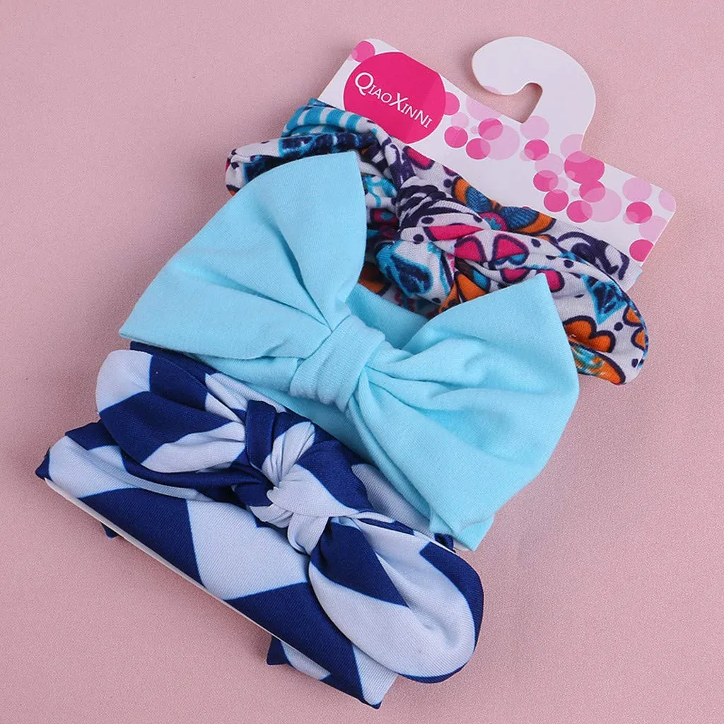 Sports Headbands for Children Elastic Baby Set Headband Girls 3Pcs Floral Bowknot Hairband Kids (E, One Size)