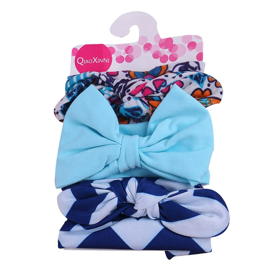Sports Headbands for Children Elastic Baby Set Headband Girls 3Pcs Floral Bowknot Hairband Kids (E, One Size)