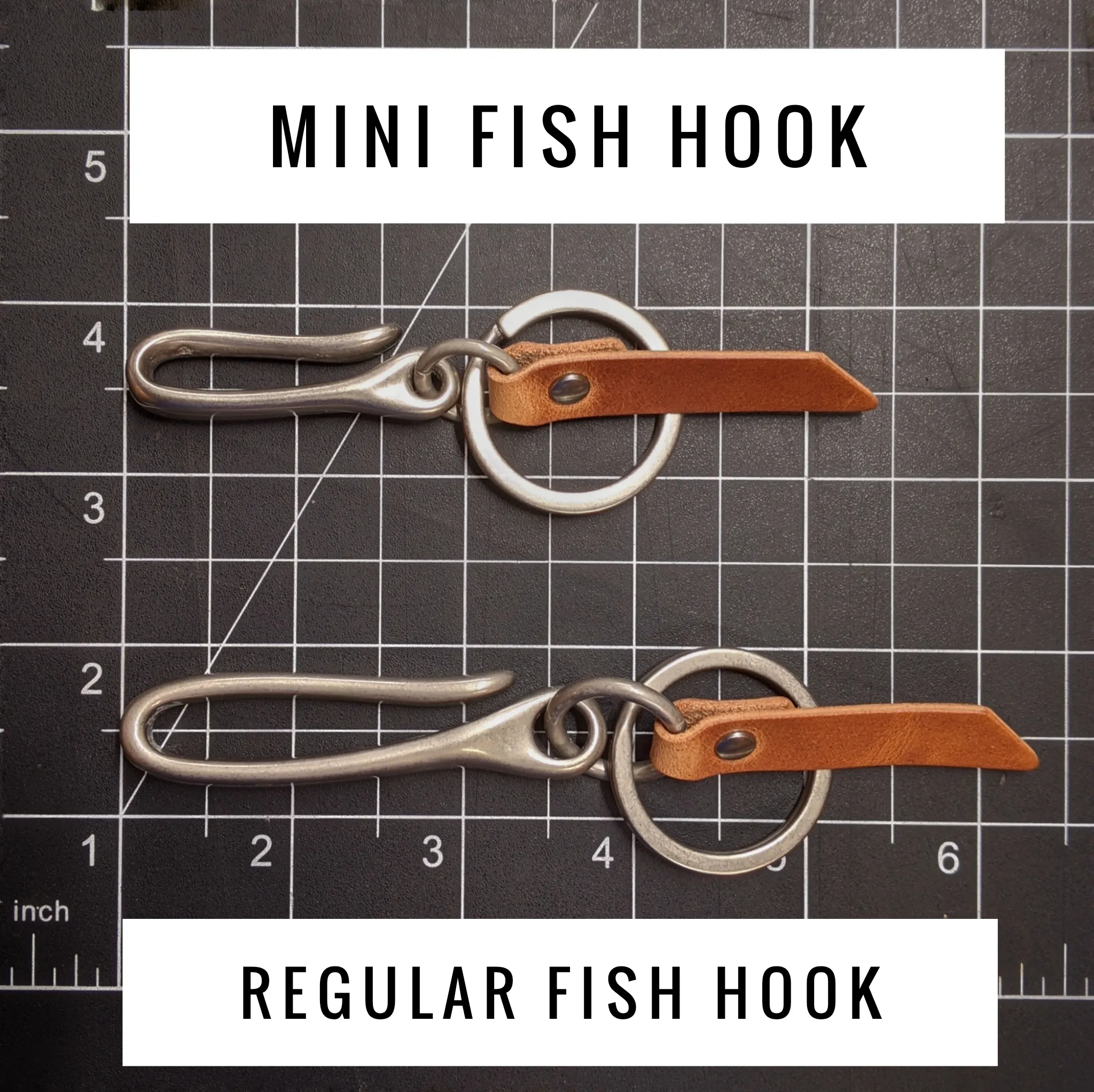 Spring Mount - Japanese Fish Hook Personalized Horween Leather Keychain