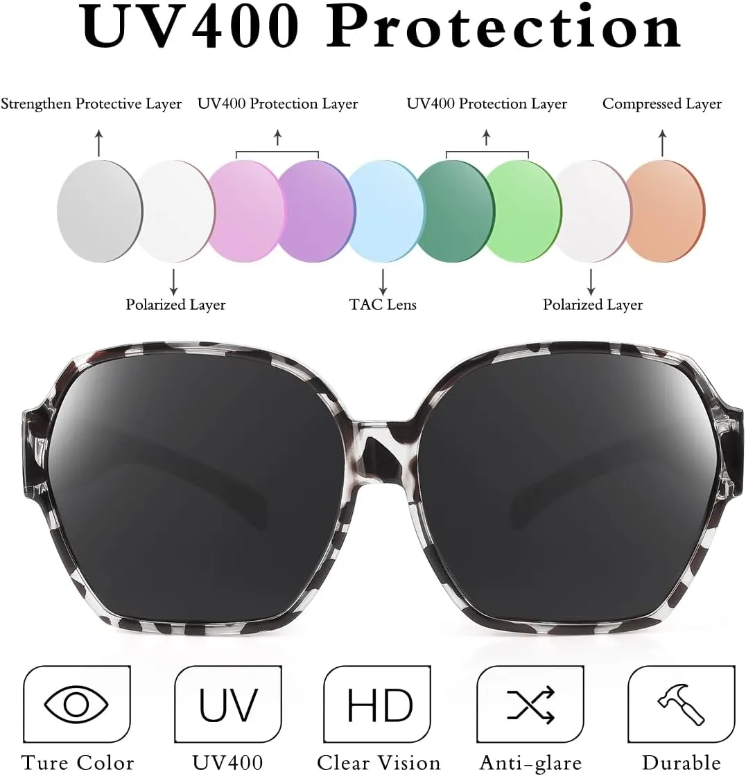 Square Oversized Polarized Fit Over Sunglasses Over Glasses with Lightweight Large Frame for Woman Man