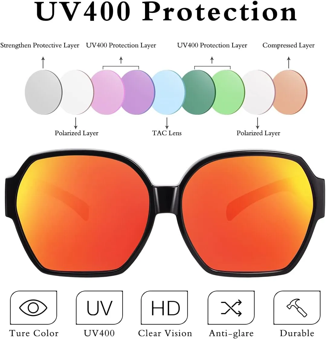Square Oversized Polarized Fit Over Sunglasses Over Glasses with Lightweight Large Frame for Woman Man