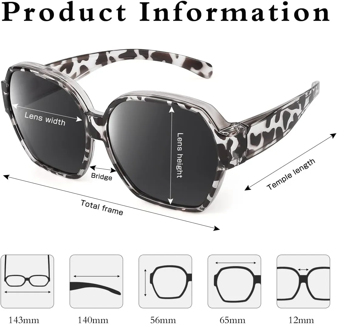 Square Oversized Polarized Fit Over Sunglasses Over Glasses with Lightweight Large Frame for Woman Man