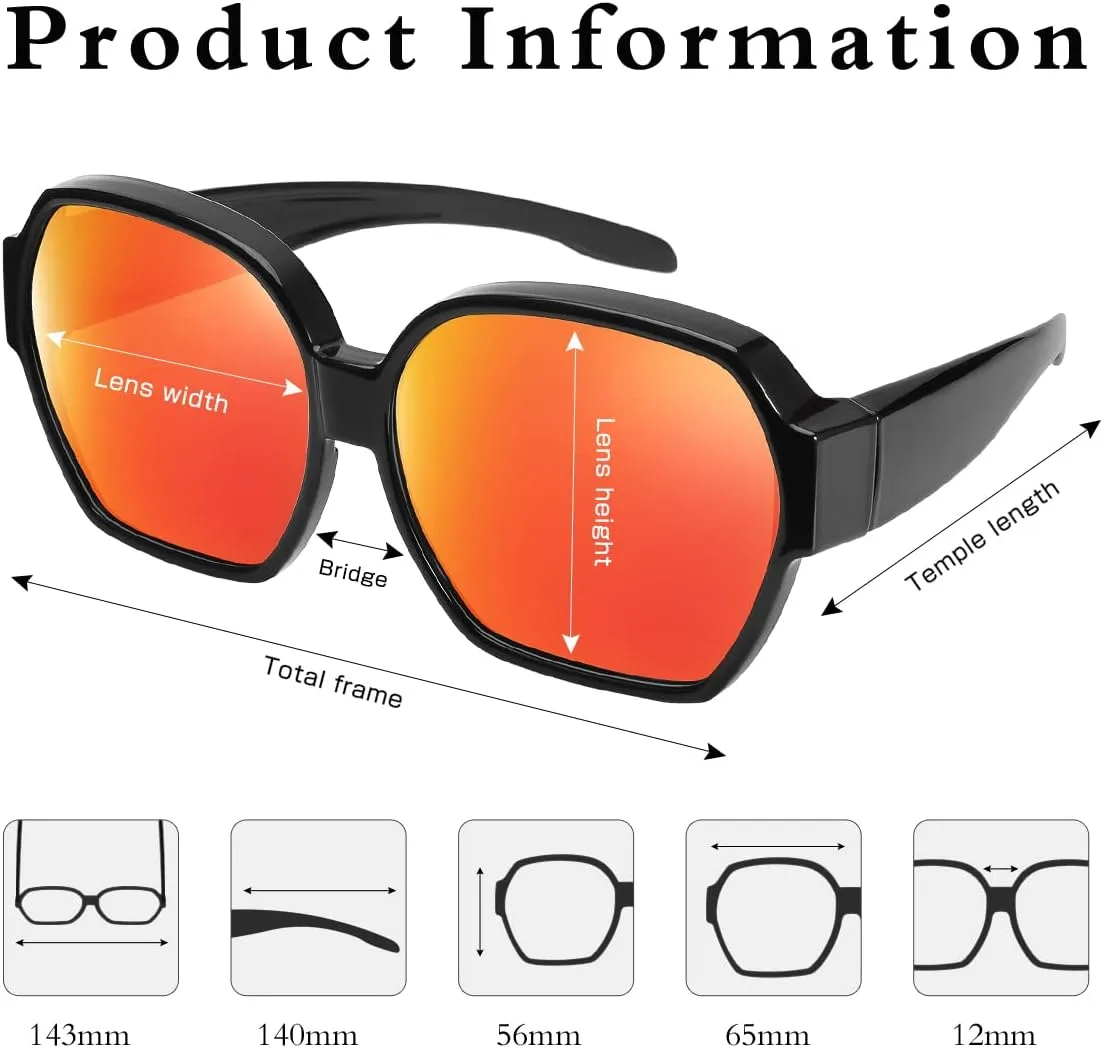 Square Oversized Polarized Fit Over Sunglasses Over Glasses with Lightweight Large Frame for Woman Man
