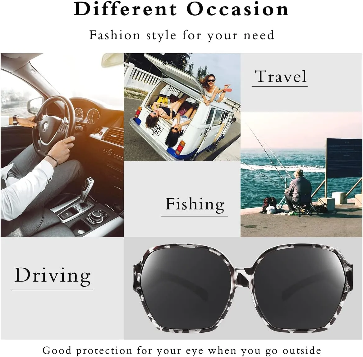 Square Oversized Polarized Fit Over Sunglasses Over Glasses with Lightweight Large Frame for Woman Man