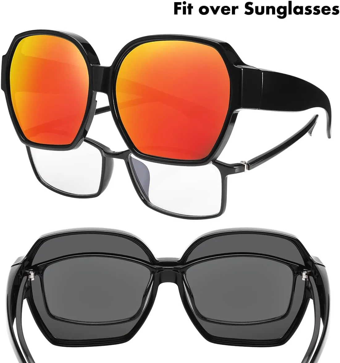 Square Oversized Polarized Fit Over Sunglasses Over Glasses with Lightweight Large Frame for Woman Man