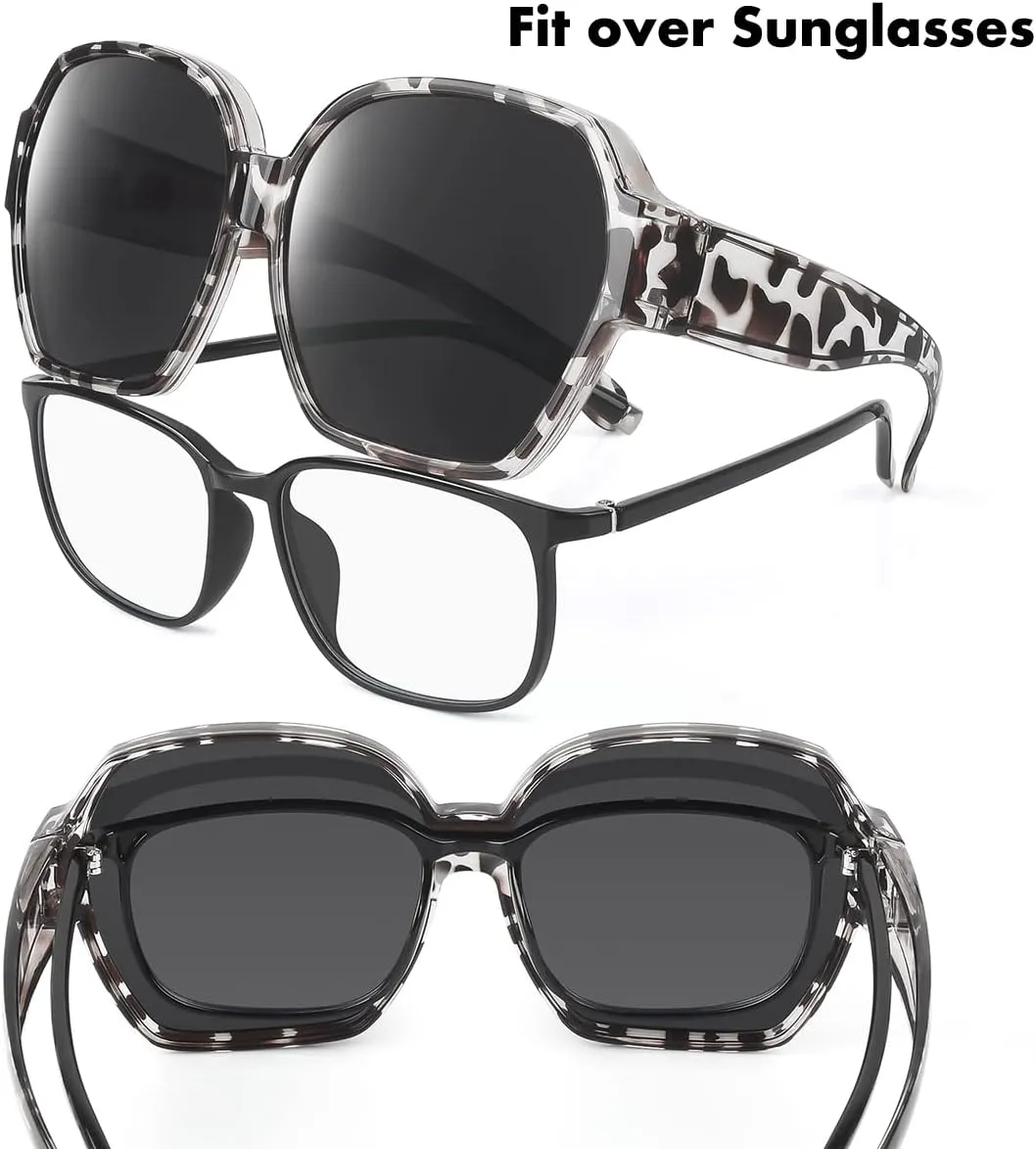 Square Oversized Polarized Fit Over Sunglasses Over Glasses with Lightweight Large Frame for Woman Man