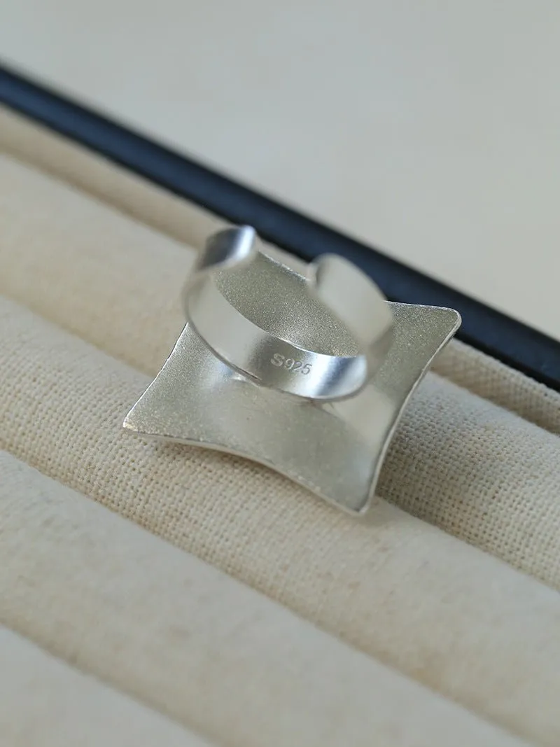 Square-Set Oval Gemstone Statement Open Ring