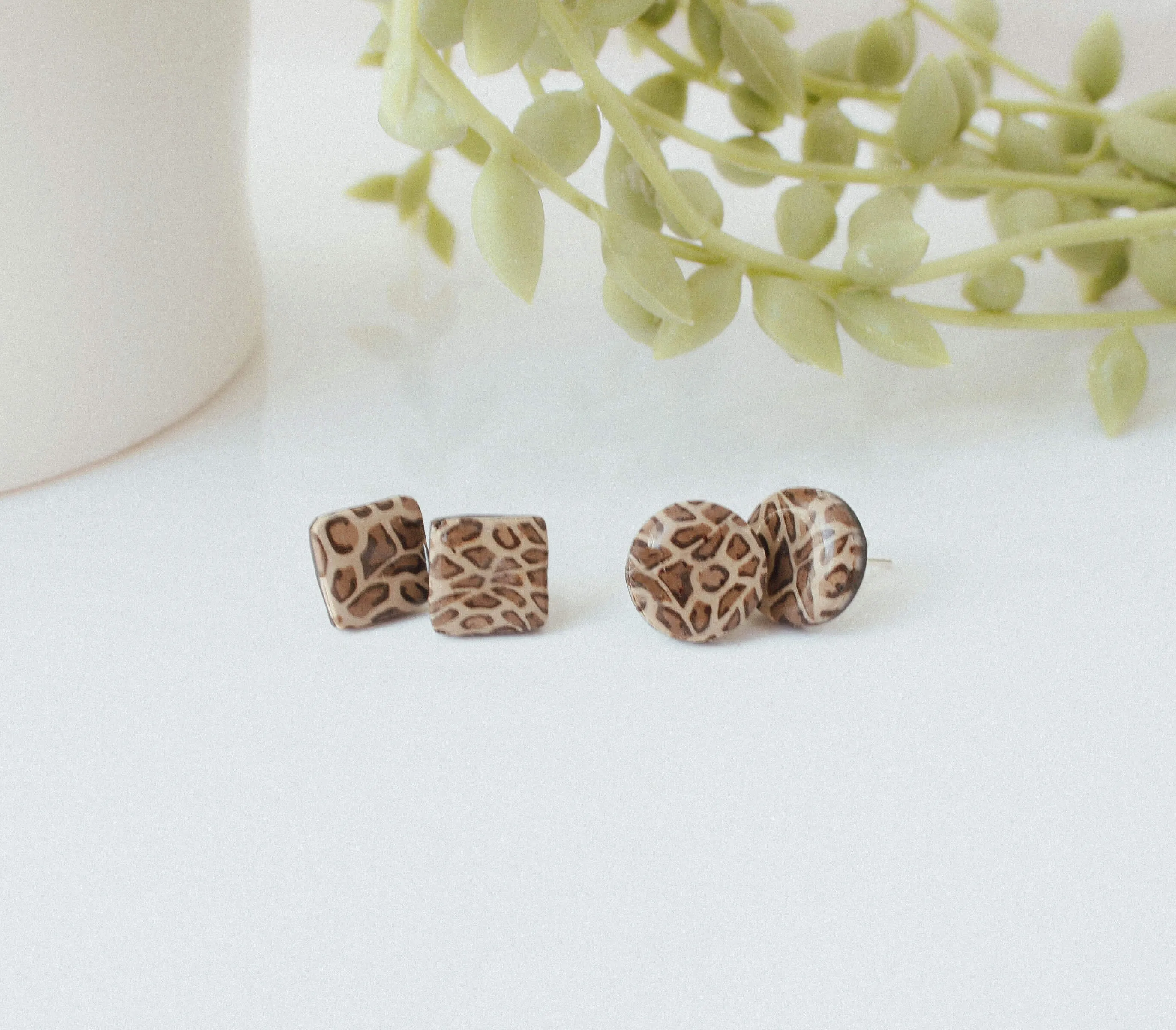 Square Stud Earrings for Women in Leopard Print | Mix & Match