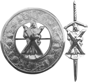 ST Andrew Kilt Pin and Brooch Badge Fly Plaid Chrome End